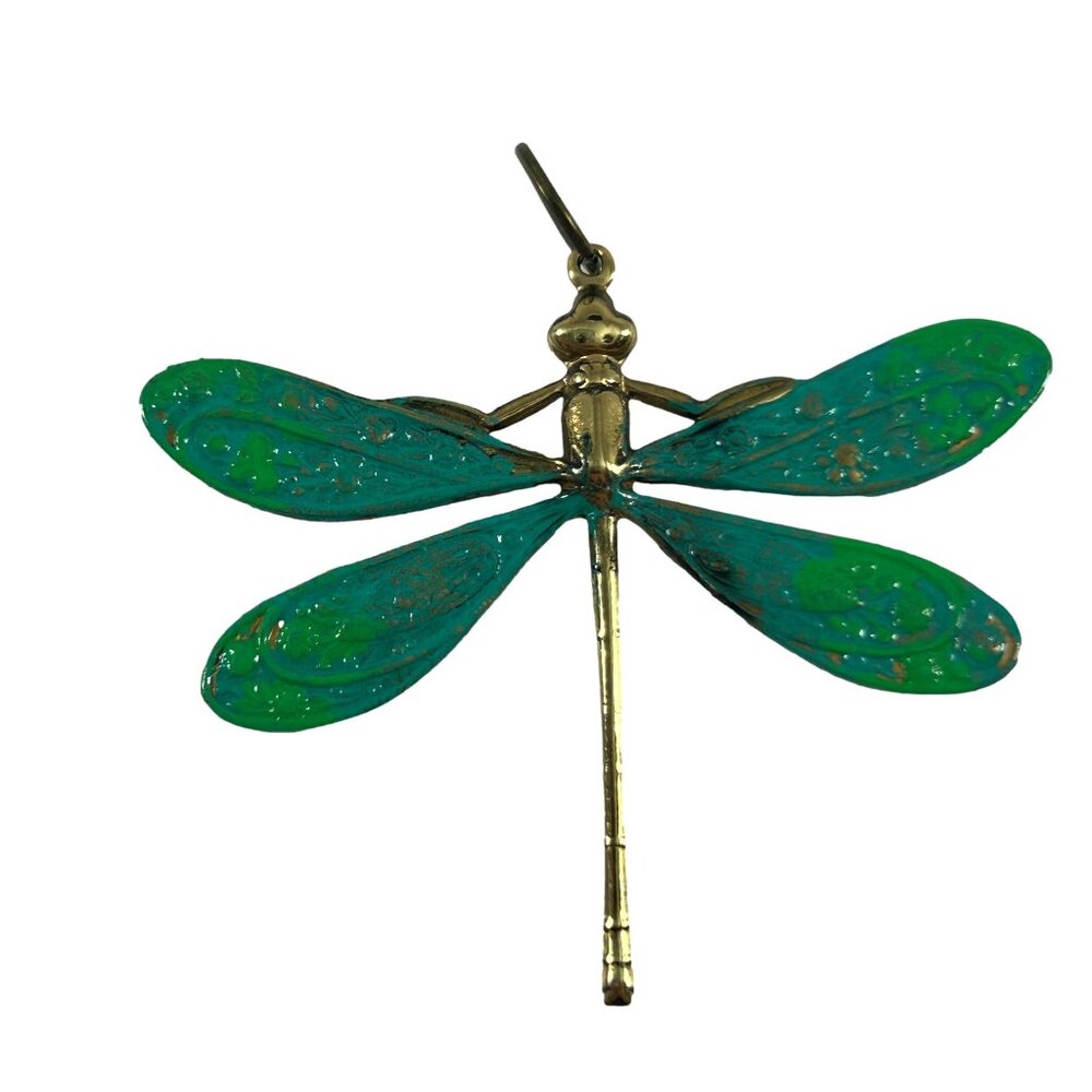 Dragonfly Pendant Gold Tone Green 1.75" X 2" Nature Outdoor